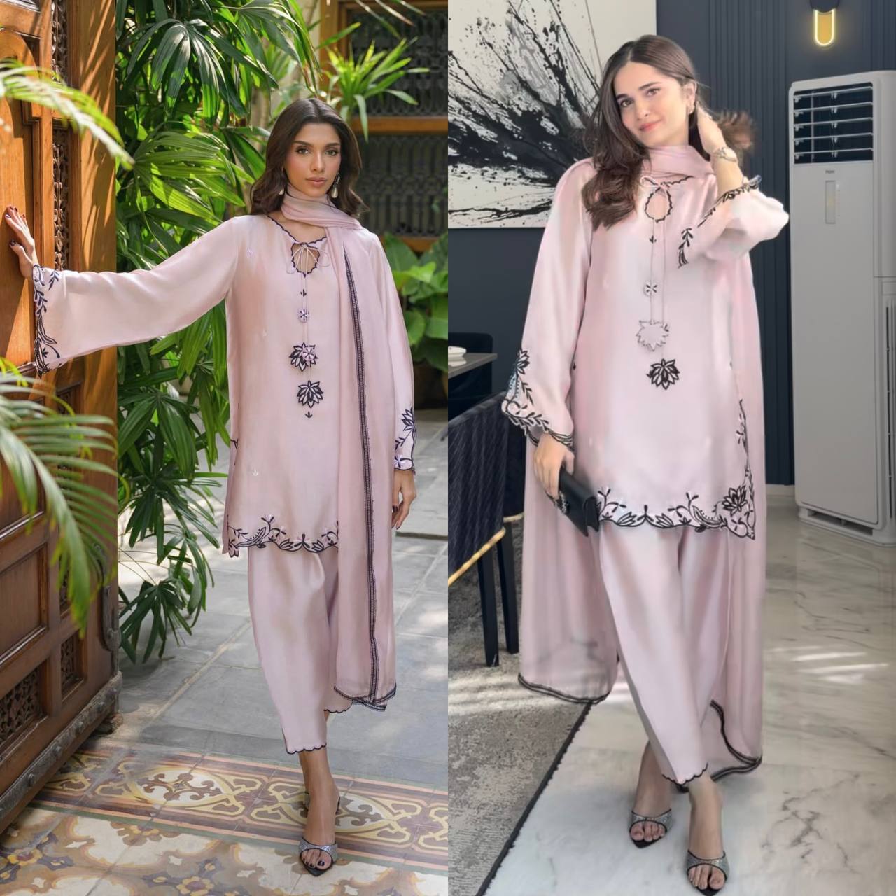 Bespoke Baby Pink Satin Ensemble